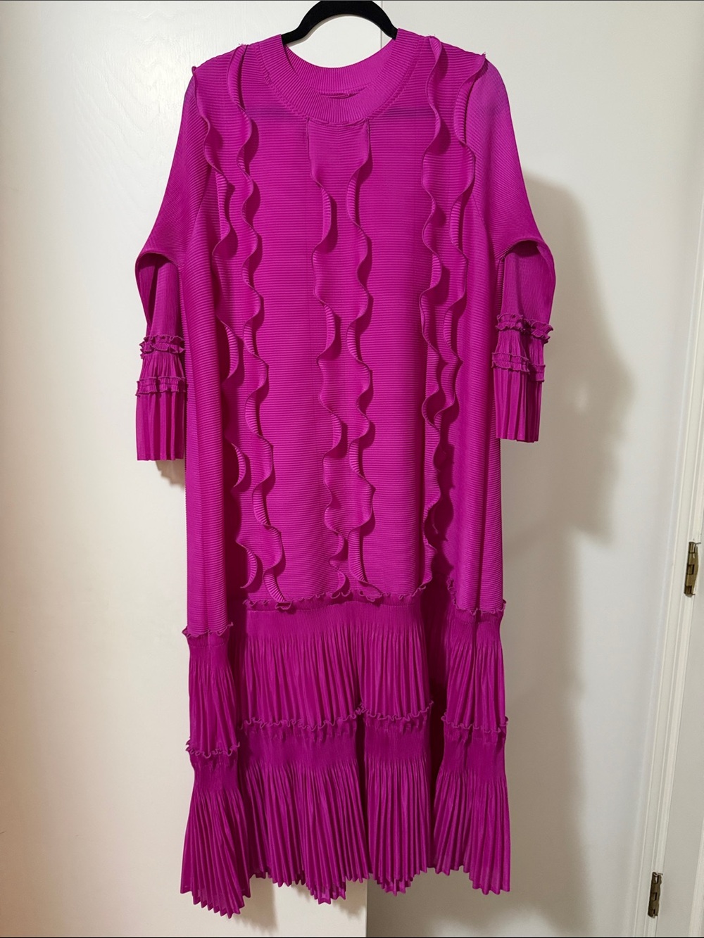 Fuchsia Ruffle & Pleated Maxi Boutique Dress